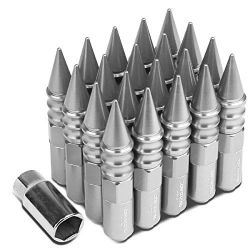 20Pcs M12 x 1.5 Open/Closed End Wheel Lug Nuts +1 X Deep Drive Extension, 20mm OD/123mm H, Silver