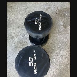 Pair Of 50 Lb Iron Grip Urethane Dumbbells
