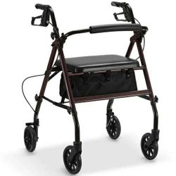 Rollator Walker with Seat, Foldable Rolling Medical Walker with 6" Wheels, Aluminum Frame Supports Up to 300 lbs