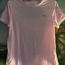Under Armour HeatGear Run Open Back Striped Pink T-Shirt Women's Size L