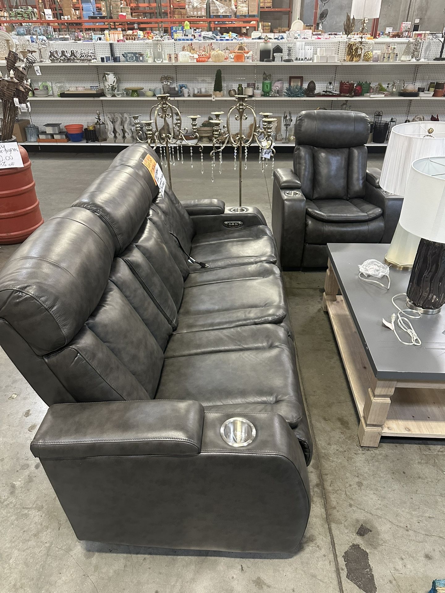 Sofa Set - Recliner Leather Sofa Set - Gray - By Abbyson - Never Used