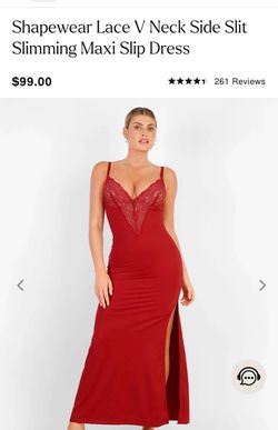 Shapewear Lace V Neck Side Slit Slimming Maxi Slip Dress