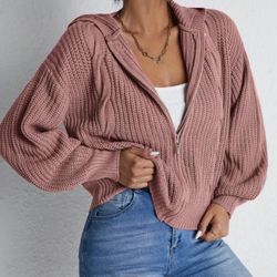 Zip Up Drop Shoulder Hooded Cardigan