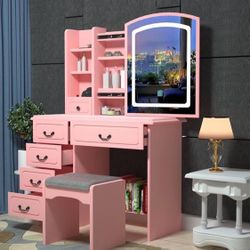 Children’s Pink Vanity With Lighted Mirror 