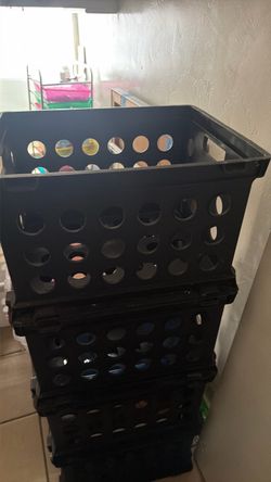 Black storage boxes stackable
