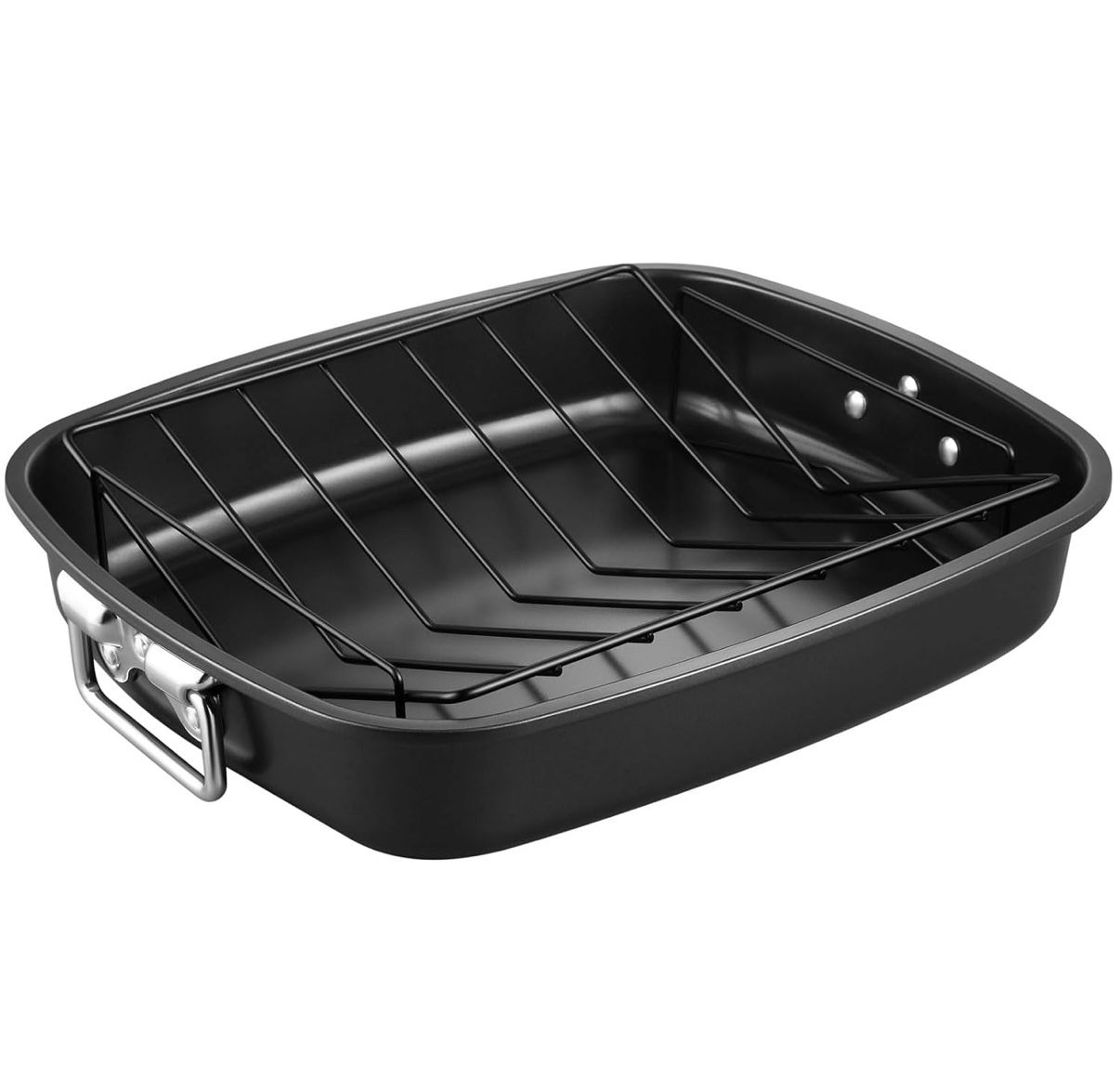 Roasting Pan, 17-Inch Non-Stick Large Roasting Pan for Turkey, Roaster Lasagna Pan with V Rack 