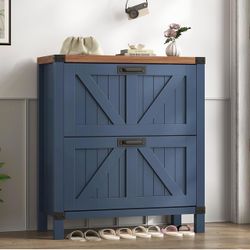Blue Farmhouse Shoe Storage Cabinet
