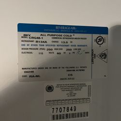 Bev Air Commercial Fridge 