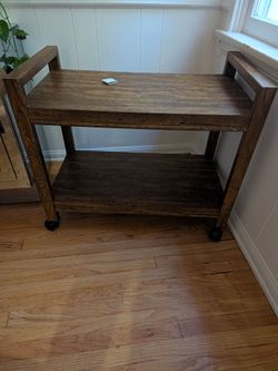 Rustic Wood 2-Tier Bar Cart / Rolling Utility Cart