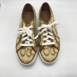 Coach Q998 Khaki Brown Lace Up Sneakers Womens US Size 9.5B