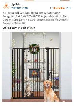 51" Extra Tall Cat Gate for Doorway Auto Close Encrypted Cat Gate 30"-49.27" Adjustable Width Pet Gate Include 5.5" and 8.26" Extension Kits No Drilli