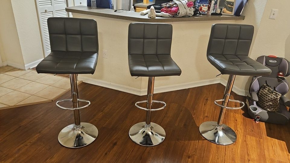 Gray Leather Barstools 