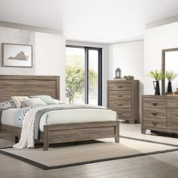 Queen Gray 4pc Bedroom Set Bed Dresser Mirror Nightstand 