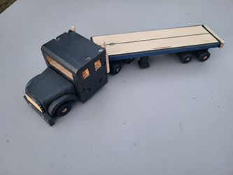 Wood semi tractor trailer flatbed handmade approx 3.5x3.5x17"