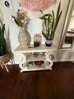 White Wood Console Table with Shelves