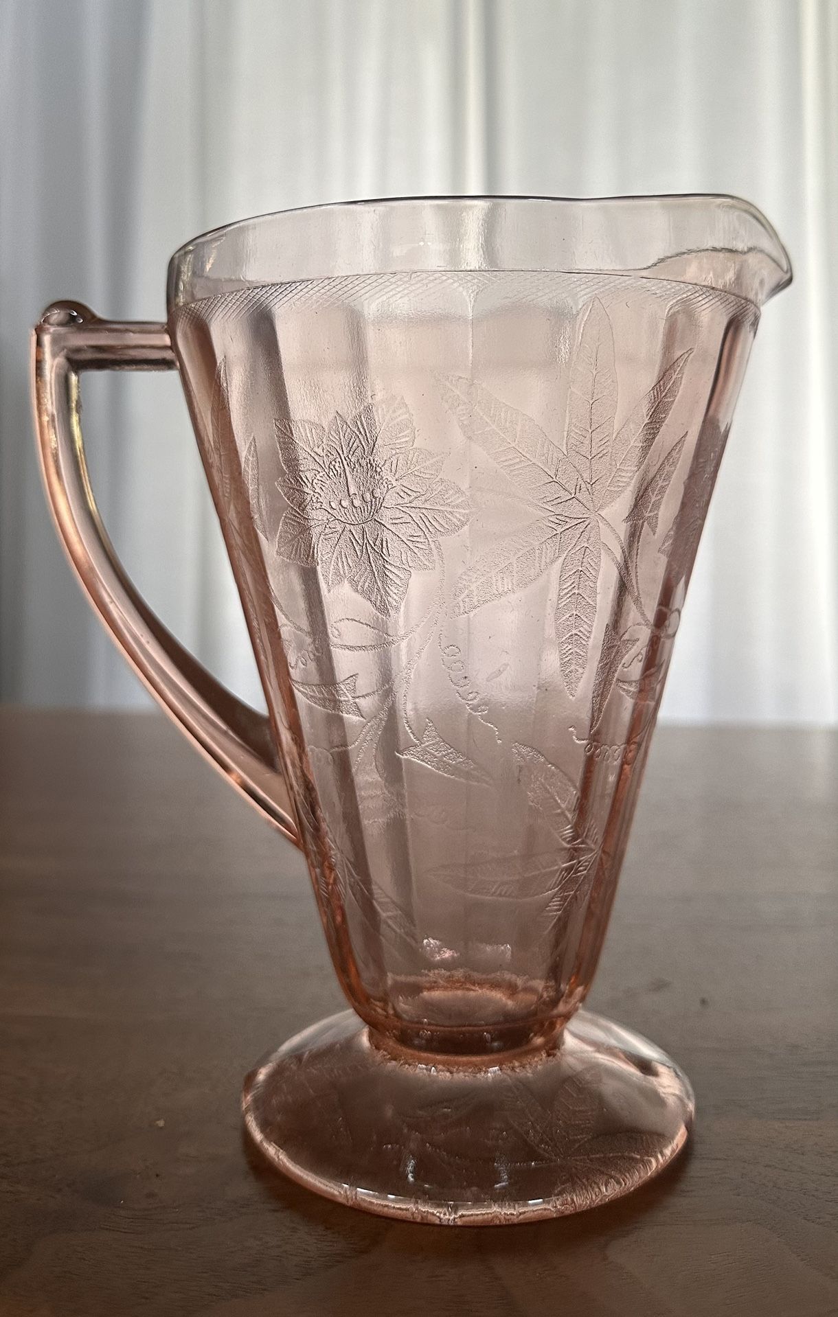 Jeannette Class Co. floral patten pink depression pitcher
