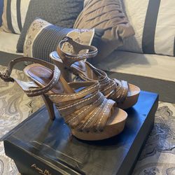 Leather High Heel Platform Sandal 7.5