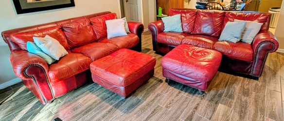 Genuine Italian Leather Sofa & Ottoman Set (Contempo S.p.A. - Made in Italy)