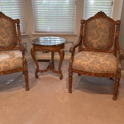 3 Piece Furniture, Marble End Table And 2 Chairs 