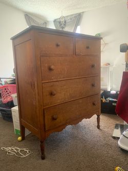 Vintage Wooden 5 Pull Out Drawer Dresser Upcycle Project Piece
