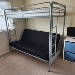 DHP Sammie Twin over Futon Metal Bunk Bed, Silver