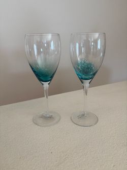 Set of 2 Roscher & Co Wine Glasses Teal Blue Air Bubbles