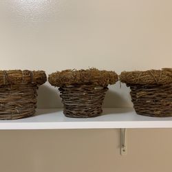 3 Qty Pottery Barn Straw Bird Nests Plant Pot Holders 