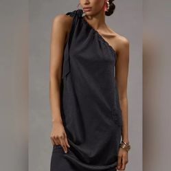 DAILY PRACTICE BY ANTHROPOLOGIE WOMEN'S RUCHED ONE-SHOULDER DRESS IN BLACK SZ XS