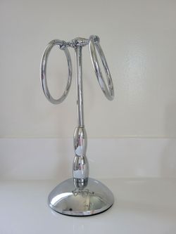 Chrome Double Towel Ring Stand | Freestanding Vanity Towel Holder | Bathroom Accessory