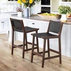 Black Leather Barstool Set Of 2 