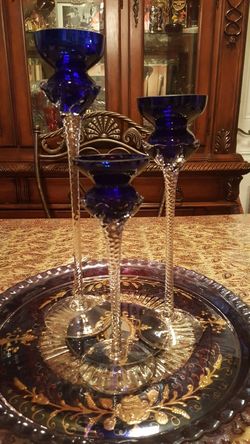 Cobalt blue wedding stem candle holders