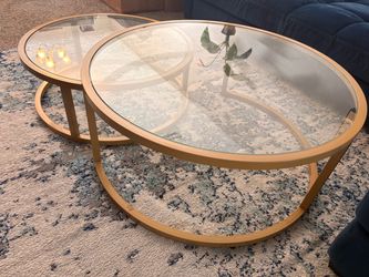 Round Glass Top Nesting Coffee Table Set Gold