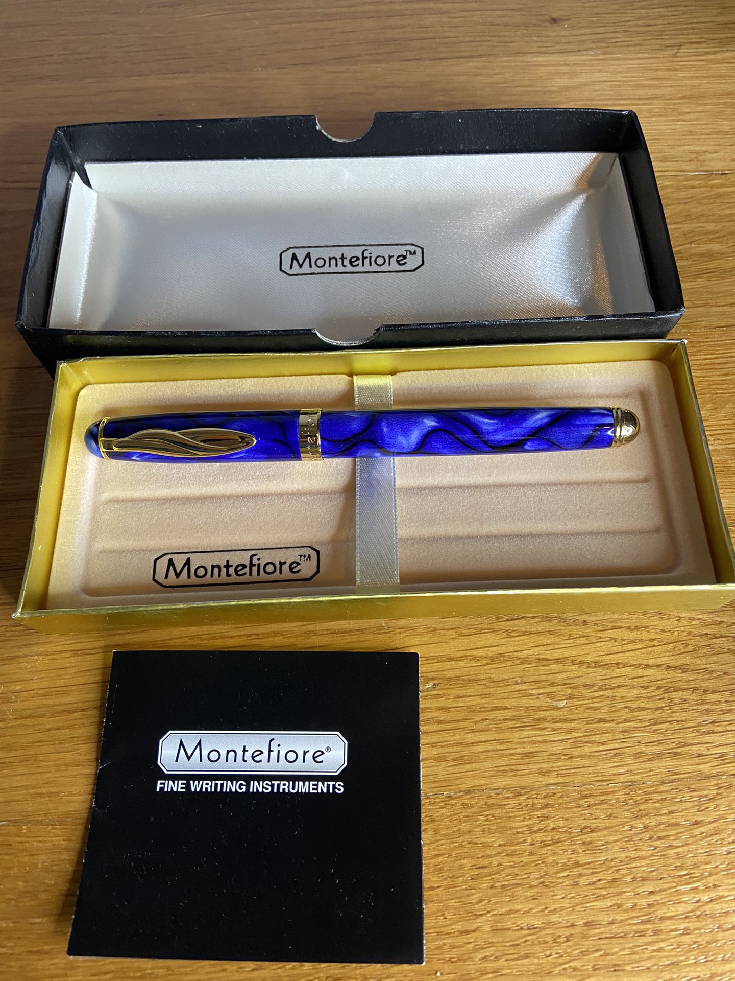 Montefiore Fountain Pen Gold Iridium Point Germany Blue Marbled Pattern