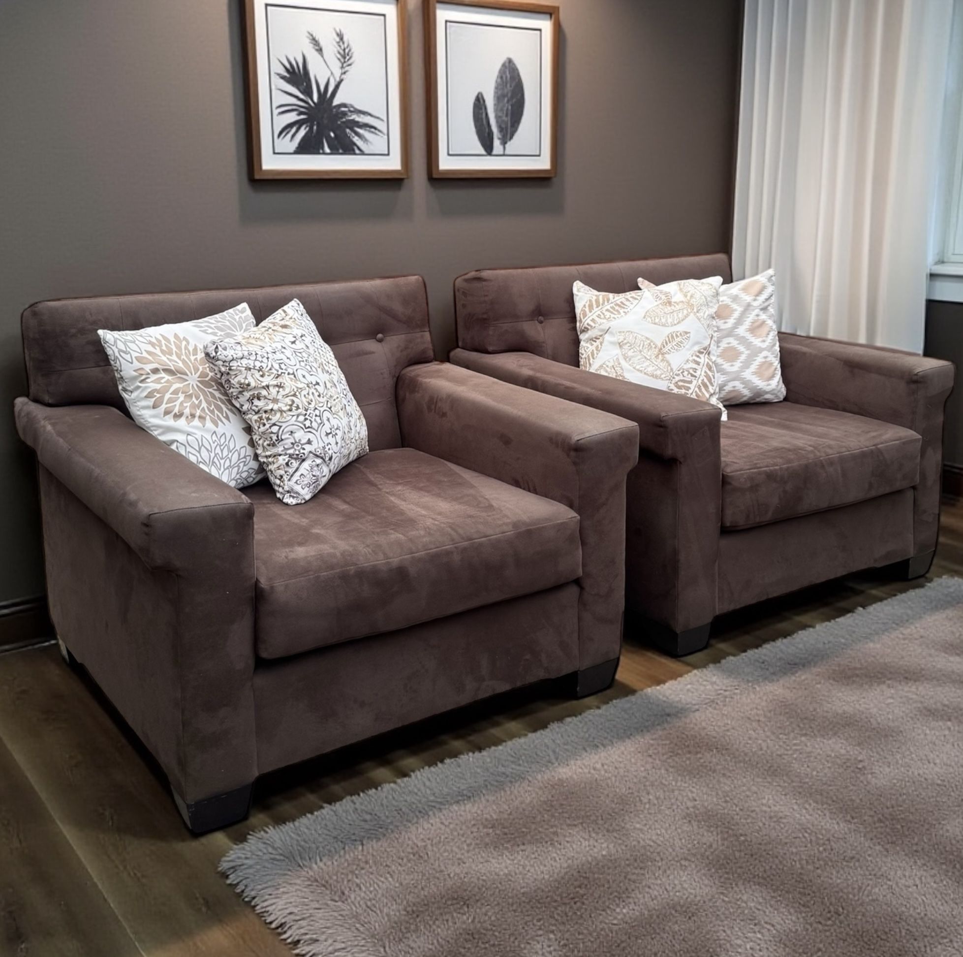 Pair of Custom Microsuede Tufted Upholstered Chairs