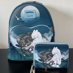 Loungefly How To Train Your Dragon Toothless & Light Fury Backpack and Wallet