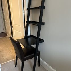 Tilting Wall Desk (Black) with Leather Chair (Chocolate Brown)