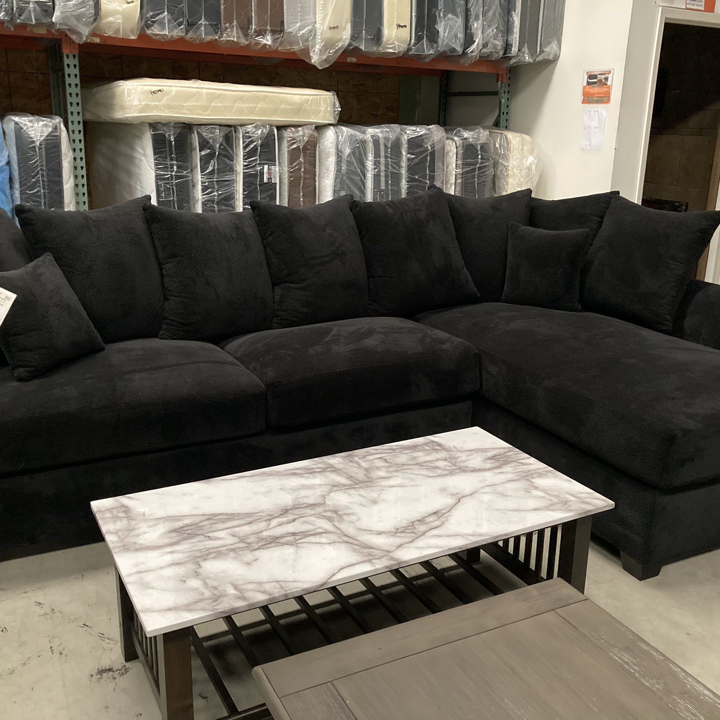 Black Sectional Sofa. Left Or Right Side Chaise Lounger. Other Colors And Fabrics Available.