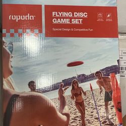 ropoda Outdoor Games -Upgraded Flying Disc Game Set with Reinforced Ground Spike(Includes 2 Extra), Portable Disc Toss Game for Lawn and Beach with Th