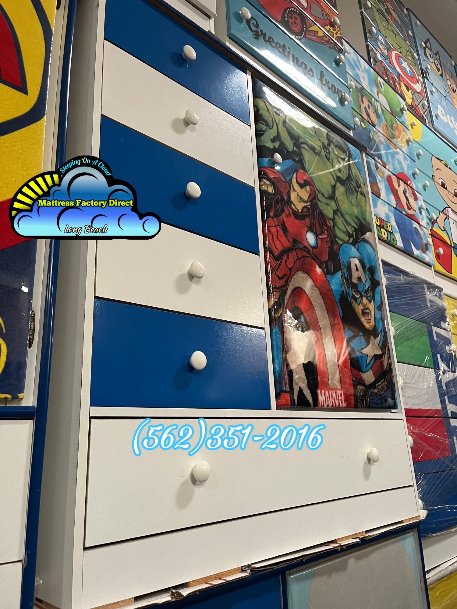 Hulk & Avengers Jumbo Closet Wardrobe White/ Blue Wood Dresser- Ropero Captain America 6 Cajones