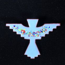 Vintage Blue Enamel on Copper Thunderbird Brooch Pin Southwest Artisan Handmade