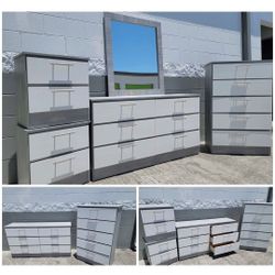 Dresser Whit Mirror, Chest And 2 Nightstands - Cómoda Con Espejo, Gavetero Y 2 Mesitas De Noche ( Fast Delivery)