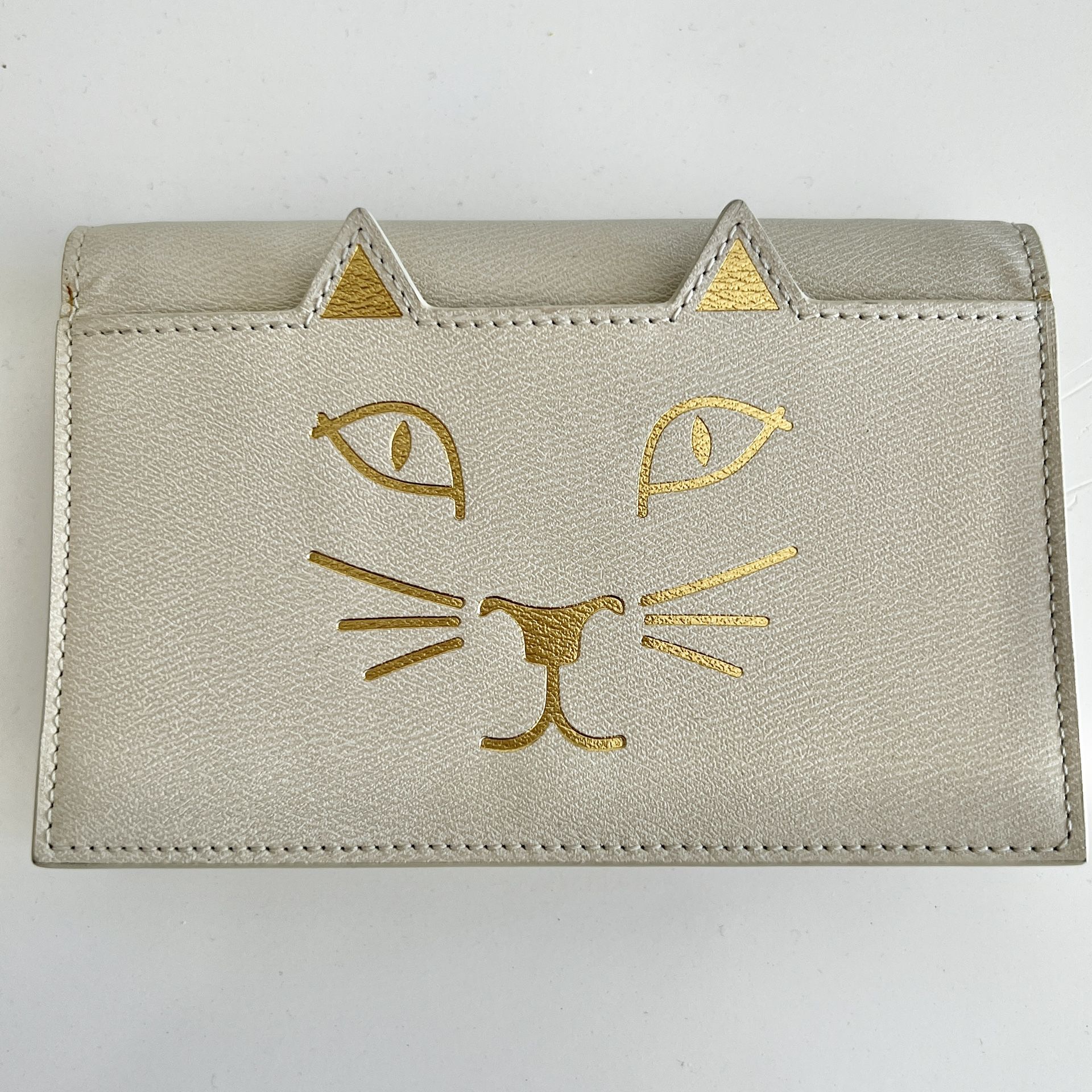 Charlotte Olympia Cat Wallet  – Cream & Gold Leather Crossbody | Luxury Holiday Gift