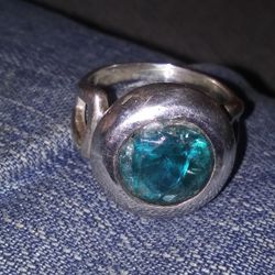 Vintage 925 Ring Blue Stone. Big Ring .