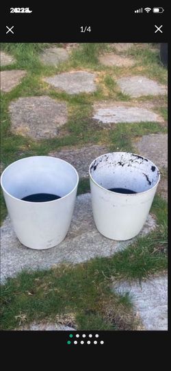 Two 12" X 12" White Self Watering Plastic Garden Pots