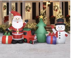 Local Pick Up Holiday Times 9ft Wide Christmas Scene Santa, Snowman Train Light