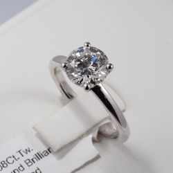 New Round Diamond Ring in white gold.  2.08 Carats, IGI certified lab grown