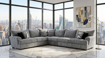New Grey Oversized Sectional With Pillows