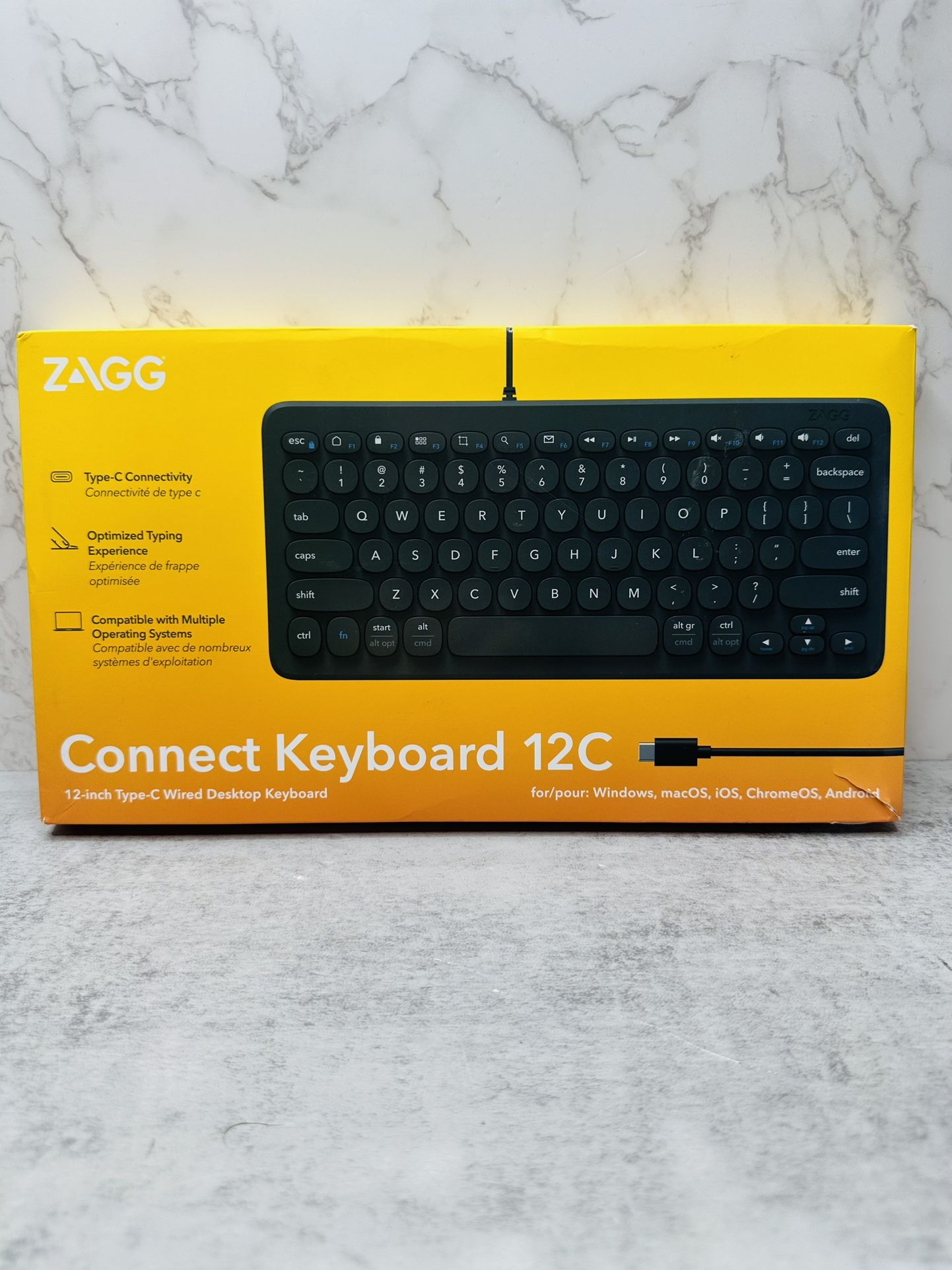 ZAGG Connect Keyboard 12C - 12" Type-C Wired Desktop Keyboard for Windows, MacOS