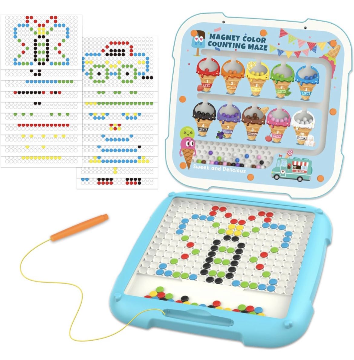 2 in 1 Magnetic Color and Number Maze & Drawing Board, Toddler Toys 2-3 3-5 Montessori Learning Toys for Toddlers 2-4 Years, 2 Uses Color Matching Cou