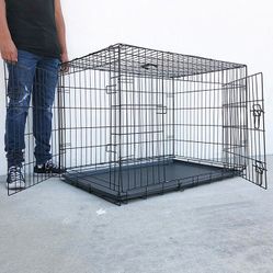 (Brand New) $65 Folding 42” Dog Cage 2-Door Pet Crate Kennel w/ Tray 42”x27”x30”